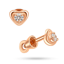 обзорное фото Золотые пусеты Сердце с фианитом 041550 Золотые серьги с фианитом обзорное фото Золотые пусеты Сердце с фианитом 041550  Золотые серьги с фианитом