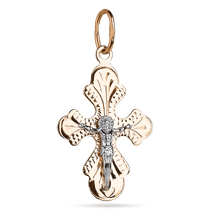 обзорное фото Изящный маленький крестик Спаси и Сохрани и красном и белом золоте 039495 Золотые крестики православные обзорное фото Изящный маленький крестик Спаси и Сохрани и красном и белом золоте 039495  Золотые крестики православные