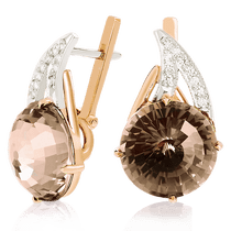 обзорное фото Золотые серьги с раухтопазом 023539  Золотые серьги с раухтопазом