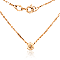 обзорное фото Тонкая цепочка из красного золота с одним бриллиантом 035152 Золотое колье с бриллиантами обзорное фото Тонкая цепочка из красного золота с одним бриллиантом 035152  Золотое колье с бриллиантами