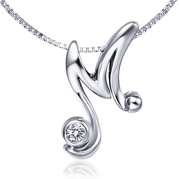 Кулон буква М с бриллиантом белое золото 035760 детальное изображение ювелирного изделия Золотые подвески