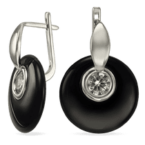 обзорное фото Серебряные серьги Изысканная Элегантность с черным агатом и фианитом на английской застежке 038951 Серебряные серьги с камнями обзорное фото Серебряные серьги Изысканная Элегантность с черным агатом и фианитом на английской застежке 038951  Серебряные серьги с камнями