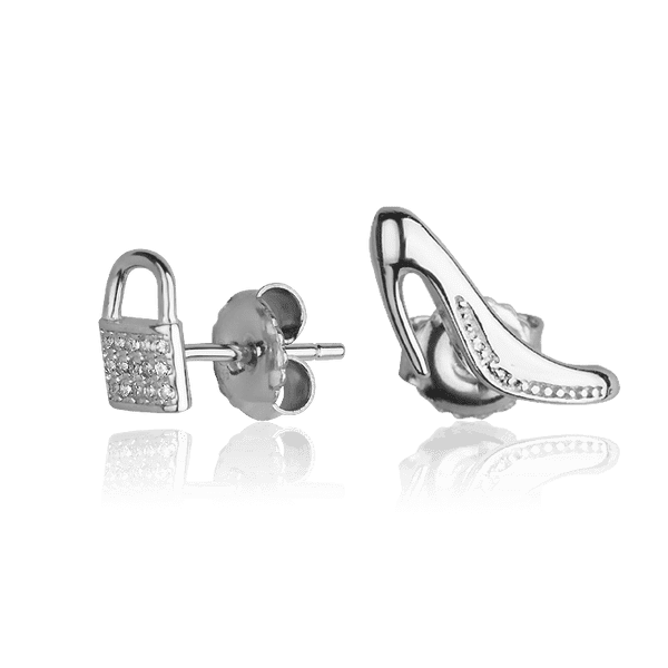 Серебряные серьги-гвоздики Замок и Туфля с фианитами 027379 детальное изображение ювелирного изделия Серебряные серьги с камнями Серебряные серьги-гвоздики Замок и Туфля с фианитами 027379 детальное изображение ювелирного изделия Серебряные серьги с камнями