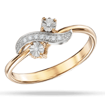 оглядове фото Золота каблучка з квітами та доріжкою з діамантами 040288