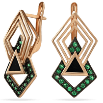 обзорное фото Золотые серьги Геометрия с агатом и нанокристаллами 030013 Золотые серьги с агатом обзорное фото Золотые серьги Геометрия с агатом и нанокристаллами 030013  Золотые серьги с агатом