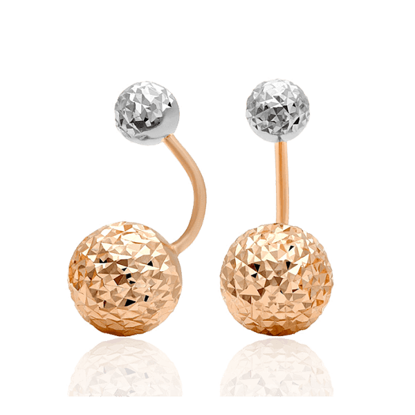 серьги шарики из красного и белого золота с алмазной гранью серьги шарики из красного и белого золота с алмазной гранью
