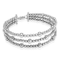 обзорное фото Серебряный браслет тройной Бусины 034566  Серебряные браслеты