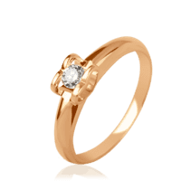 обзорное фото Кольцо из красного золота с бриллиантом 024667  Золотые кольца для помолвки с бриллиантом
