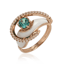 обзорное фото Золотое кольцо с кварцем, эмалью и фианитами 028574  Золотые кольца с кварцем