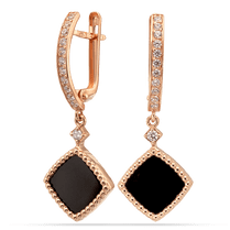 обзорное фото Золотые серьги с чёрным агатом и фианитами 038700 Золотые серьги с агатом обзорное фото Золотые серьги с чёрным агатом и фианитами 038700  Золотые серьги с агатом