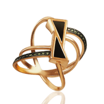 обзорное фото Золотое кольцо с агатом и нанокристаллами 030053  Золотые кольца с агатом
