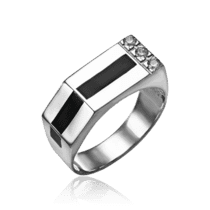 обзорное фото Серебряный мужской перстень с эмалью и фианитами 034757  Серебряные кольца