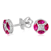 обзорное фото Золотые серьги с бриллиантом и гранатом E0780 Золотые серьги с гранатом обзорное фото Золотые серьги с бриллиантом и гранатом E0780  Золотые серьги с гранатом