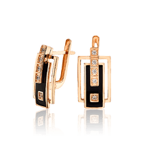 обзорное фото Золотые серьги с эмалью и фианитами в геометрическом стиле 033895 Золотые серьги с эмалью обзорное фото Золотые серьги с эмалью и фианитами в геометрическом стиле 033895  Золотые серьги с эмалью