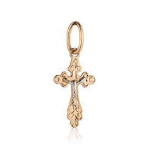 обзорное фото Крестик из красного и белого золота с Распятием 028151 Золотые крестики православные обзорное фото Крестик из красного и белого золота с Распятием 028151  Золотые крестики православные