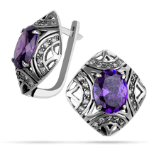 обзорное фото Серебряные серьги с аметистом Адель 026742 Серебряные серьги с камнями обзорное фото Серебряные серьги с аметистом Адель 026742  Серебряные серьги с камнями