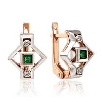 обзорное фото Серьги из комбинированного золота с изумрудами и бриллиантами 035136 Золотые серьги с изумрудами обзорное фото Серьги из комбинированного золота с изумрудами и бриллиантами 035136  Золотые серьги с изумрудами