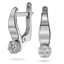 обзорное фото Серьги в белом золоте Цветок с бриллиантами в лапках 041634 Золотые серьги с бриллиантами обзорное фото Серьги в белом золоте Цветок с бриллиантами в лапках 041634  Золотые серьги с бриллиантами