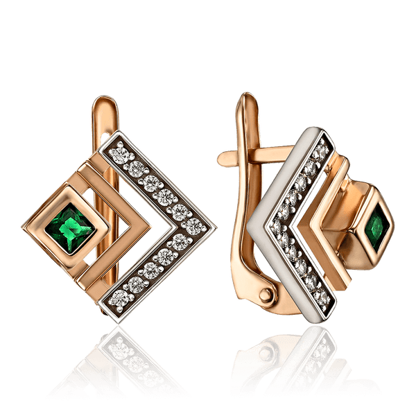Золотые серьги женские с изумрудом и фианитами 035056 детальное изображение ювелирного изделия Золотые серьги Золотые серьги женские с изумрудом и фианитами 035056 детальное изображение ювелирного изделия Золотые серьги