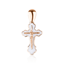 обзорное фото Золотой крестик с эмалью 029571 Золотые крестики обзорное фото Золотой крестик с эмалью 029571  Золотые крестики