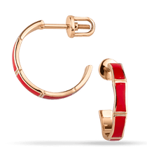 обзорное фото Золотые серьги со вставками из эмали в форме красных прямоугольников 039999 Золотые серьги с эмалью обзорное фото Золотые серьги со вставками из эмали в форме красных прямоугольников 039999  Золотые серьги с эмалью