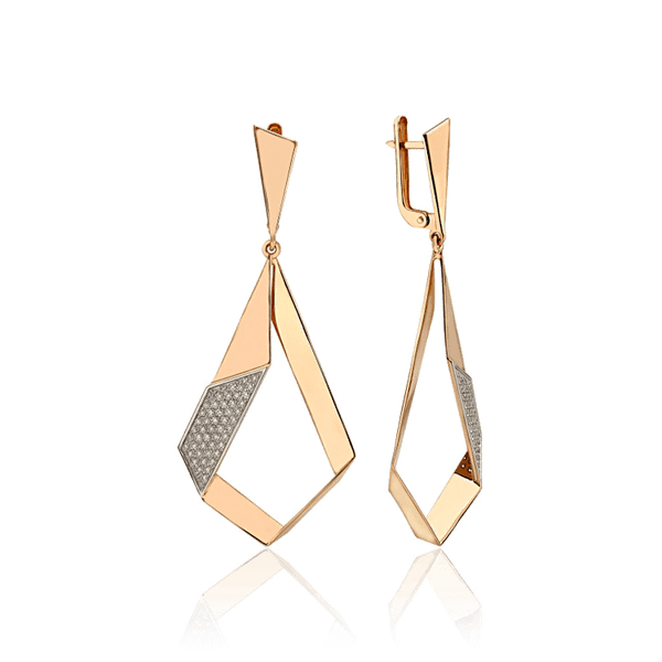 серьги подвески золотые с фианитами серьги подвески золотые с фианитами