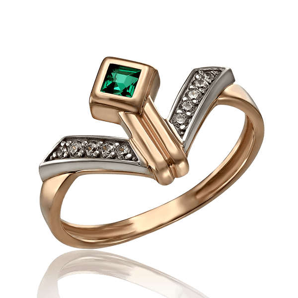Кольцо золотое с изумрудом и фианитами Особенность 033705 детальное изображение ювелирного изделия Золотые кольца