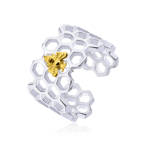 обзорное фото Серебряное кольцо с позолотой Пчела и Соты 031240  Кольца с позолотой