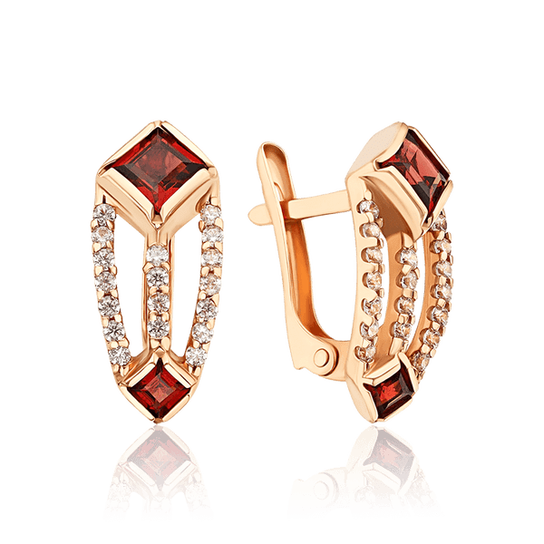 Золотые серьги с гранатом и фианитами 036081 детальное изображение ювелирного изделия Золотые серьги