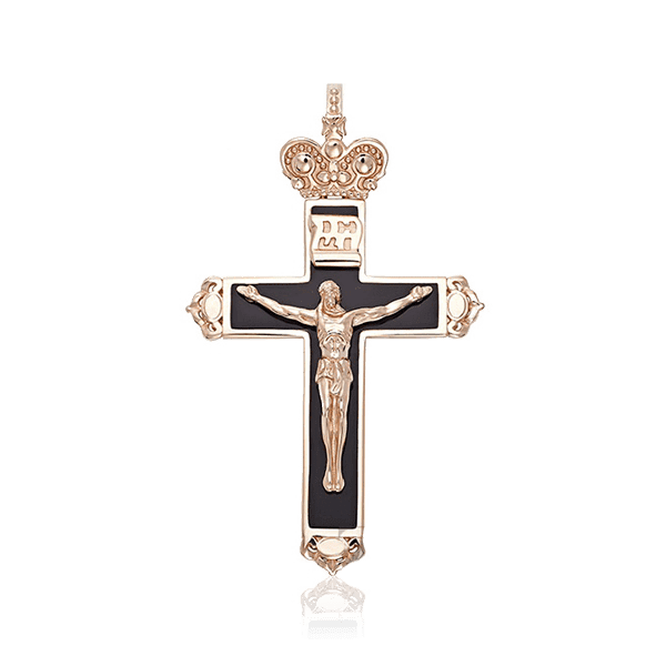 Золотой крестик с Распятием на черной эмали  Золотой крестик с Распятием на черной эмали
