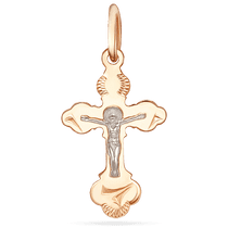 обзорное фото Крест Распятие в белом и красном золоте без вставок 039102 Золотые крестики православные обзорное фото Крест Распятие в белом и красном золоте без вставок 039102  Золотые крестики православные