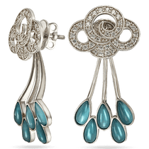 обзорное фото Серебряные серьги пуссеты с улекситом и фианитами Дождливый День 034340  Серебряные серьги с камнями