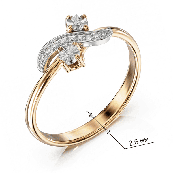 Золотое кольцо с цветами и дорожкой с бриллиантами Золотое кольцо с цветами и дорожкой с бриллиантами