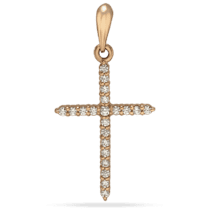 обзорное фото Золотой декоративный крестик с россыпью фианитов 035710  Золотые подвески