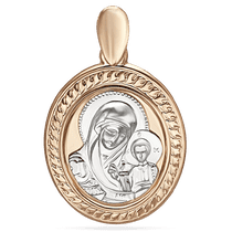 обзорное фото Золотая ладанка Икона Казанской Божьей Матери в белом и красном золоте без вставок 039107 Золотые подвески без камней обзорное фото Золотая ладанка Икона Казанской Божьей Матери в белом и красном золоте без вставок 039107  Золотые подвески без камней