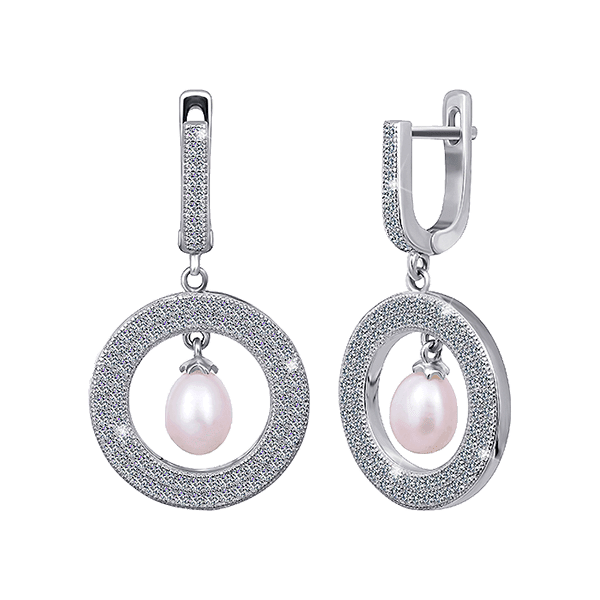 Серебряные серьги с жемчугом и фианитами 025554 детальное изображение ювелирного изделия Серебряные серьги с камнями Серебряные серьги с жемчугом и фианитами 025554 детальное изображение ювелирного изделия Серебряные серьги с камнями