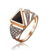 обзорное фото Золотое кольцо с агатом и фианитами 030047  Золотые кольца с агатом