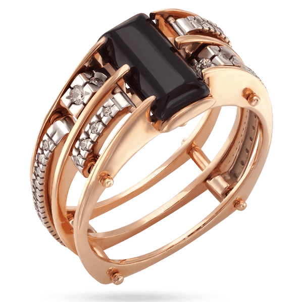 Женское кольцо в комбинированном золоте с черным агатом и белыми фианитами 039482 детальное изображение ювелирного изделия Золотые кольца с агатом Женское кольцо в комбинированном золоте с черным агатом и белыми фианитами 039482 детальное изображение ювелирного изделия Золотые кольца с агатом