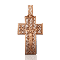 обзорное фото Золотой крестик с россыпью фианитов с Распятием 028808 Декоративные золотые крестики обзорное фото Золотой крестик с россыпью фианитов с Распятием 028808  Декоративные золотые крестики