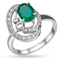 обзорное фото Серебряное кольцо "Пандея" с зелёным ониксом и фианитами 030281 Серебряные кольца со вставками обзорное фото Серебряное кольцо "Пандея" с зелёным ониксом и фианитами 030281  Серебряные кольца со вставками