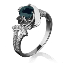 обзорное фото Кольцо из белого золота с сапфиром и бриллиантами 1076/1  Золотые кольца с сапфиром