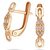 обзорное фото Серьги из красного золота с фианитами на английской застежке 039175  Золотые серьги с фианитом