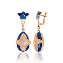 обзорное фото Золотые серьги подвески с эмаллю и фианитами 033851  Золотые серьги