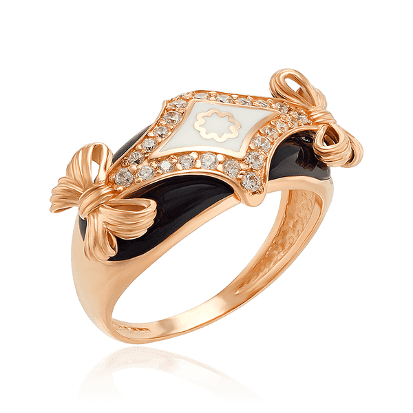 Золотое кольцо в стиле Барокко с черно-белой эмалью 033859 детальное изображение ювелирного изделия Золотые кольца Золотое кольцо в стиле Барокко с черно-белой эмалью 033859 детальное изображение ювелирного изделия Золотые кольца