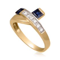 обзорное фото Кольцо с бриллиантами и сапфирами 211103 А/1  Золотые кольца с сапфиром