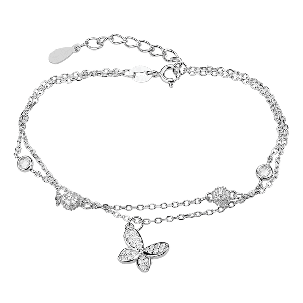 Двойной серебряный браслетик с Бабочкой и фианитами 925 пробы 039761 детальное изображение ювелирного изделия Серебряные женские браслеты Двойной серебряный браслетик с Бабочкой и фианитами 925 пробы 039761 детальное изображение ювелирного изделия Серебряные женские браслеты