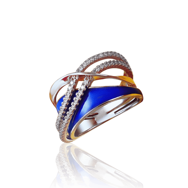 Кольцо из красного золота с синей эмалью и фианитами 030798 детальное изображение ювелирного изделия Золотые кольца Кольцо из красного золота с синей эмалью и фианитами 030798 детальное изображение ювелирного изделия Золотые кольца