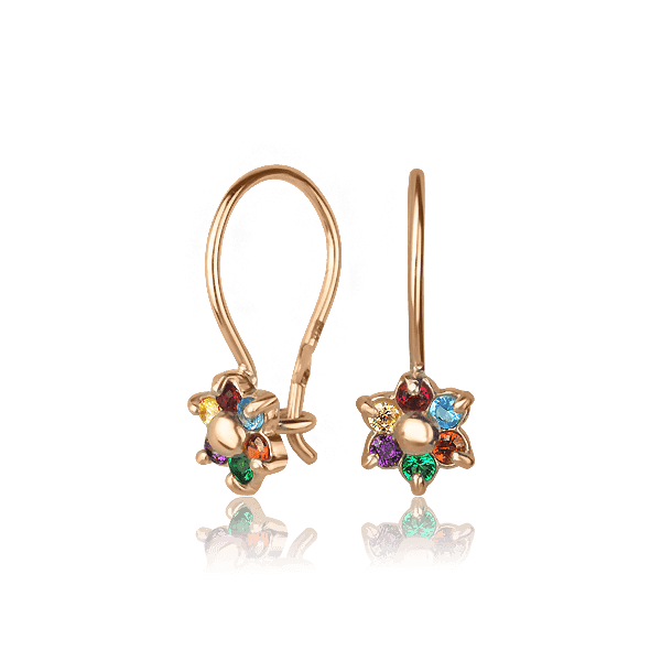 Золотые детские серьги на французском замке с цветными фианитами в виде Цветка 1,3,0821 детальное изображение ювелирного изделия Серьги с камнями Золотые детские серьги на французском замке с цветными фианитами в виде Цветка 1,3,0821 детальное изображение ювелирного изделия Серьги с камнями