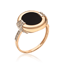 обзорное фото Золотое кольцо Круг с агатом и фианитами 035265 Золотые кольца обзорное фото Золотое кольцо Круг с агатом и фианитами 035265  Золотые кольца