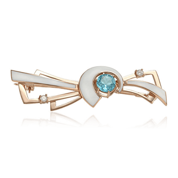 Золотая брошь Бантик с топазом, эмалью и фианитами 028517 детальное изображение ювелирного изделия Золотые броши Золотая брошь Бантик с топазом, эмалью и фианитами 028517 детальное изображение ювелирного изделия Золотые броши